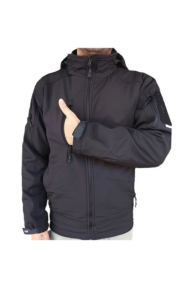 Siyah 5 Cepli Kapüşonlu Softshell Mont - 5