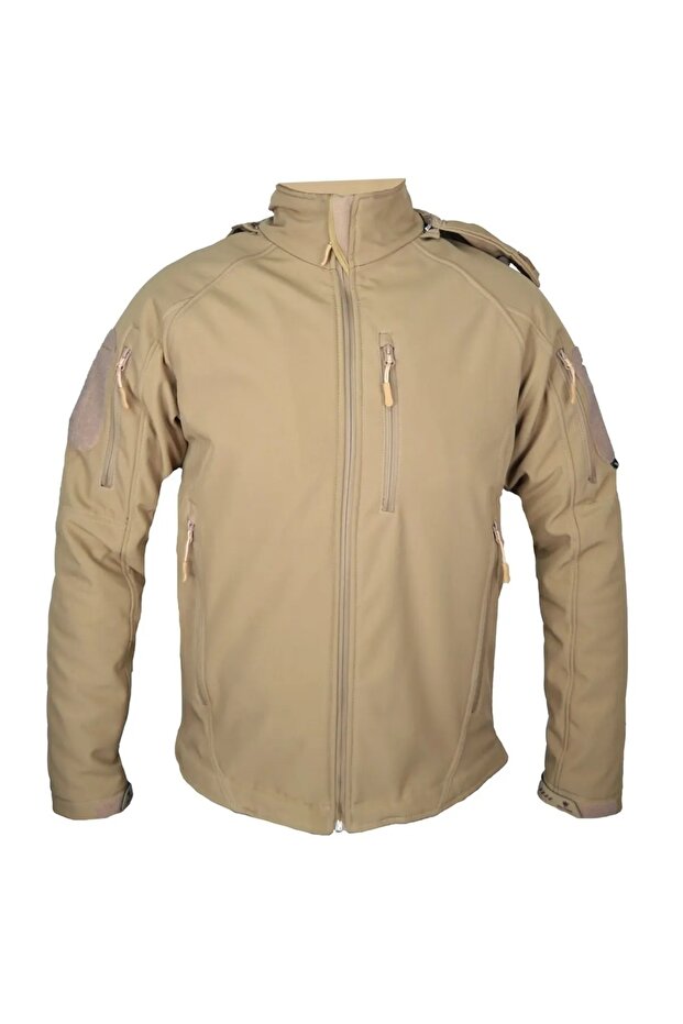 Bej 5 Cepli Kapüşonlu Softshell Mont - 1