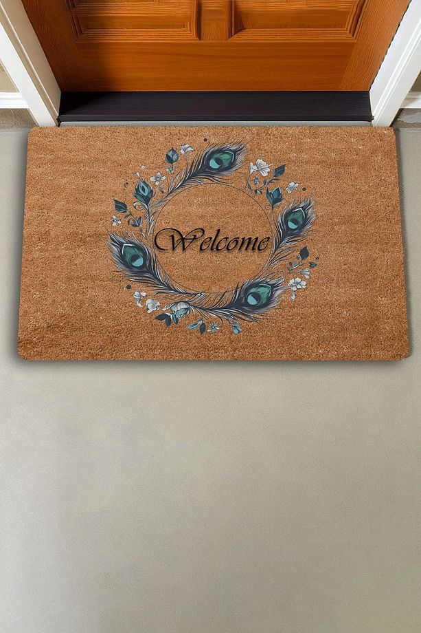 Göz Değmesin Tavus Kuşu Tüyü Welcome Kapı Önü Paspası 45x70cm - 7