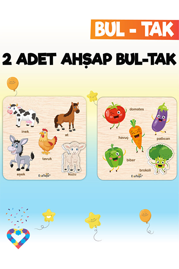 Educational 2 Pieces Find-Plug Toy Animals and Vegetables