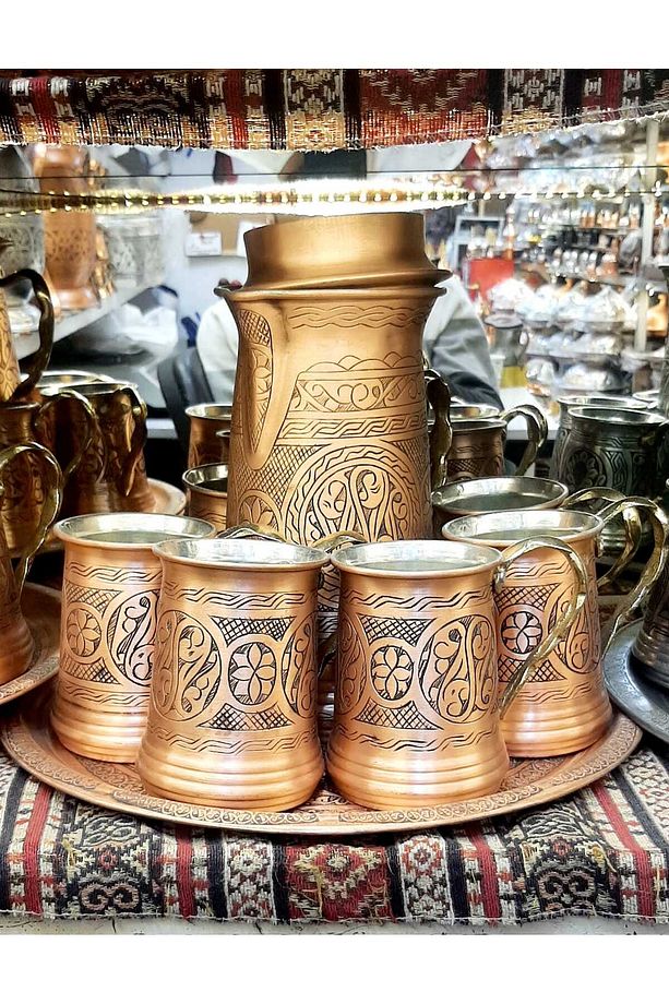 bakır oyma lüks ayran seti & ikramlık - 1