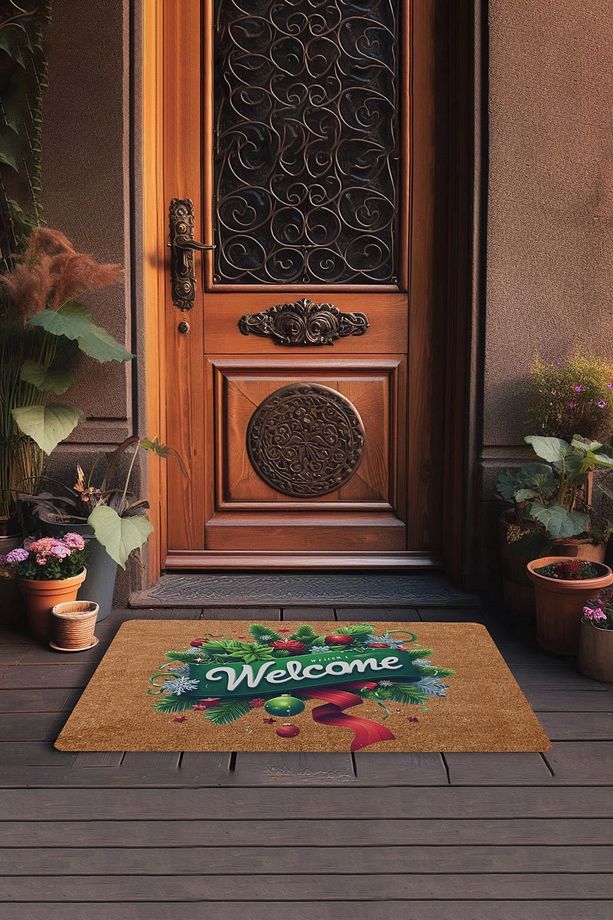Yılbaşı Kapı Süsü Temalı Welcome Kapı Önü Paspası 45x70cm - 3