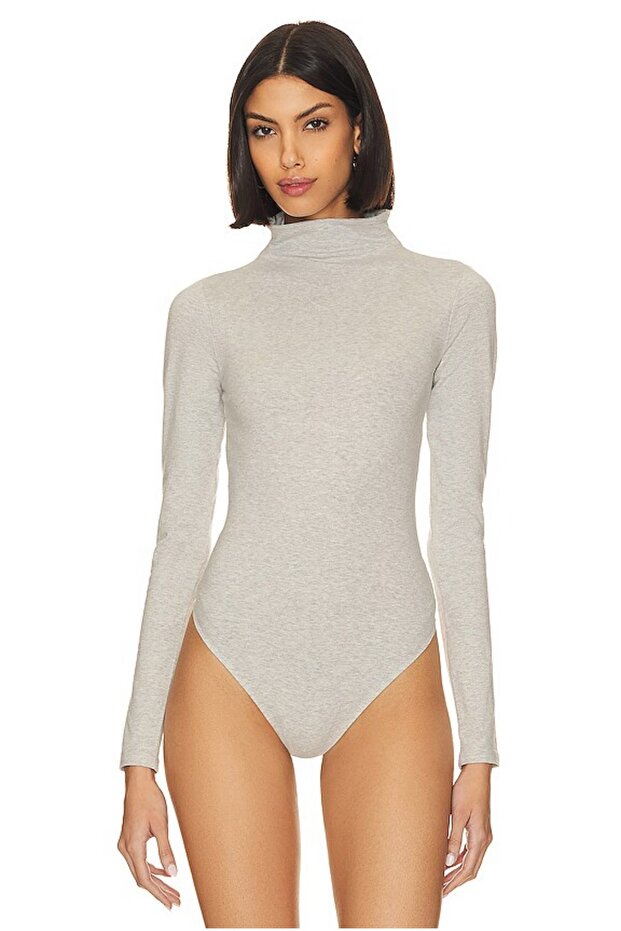 Women's Gray Turtleneck Long Sleeve Imported Jersey Body