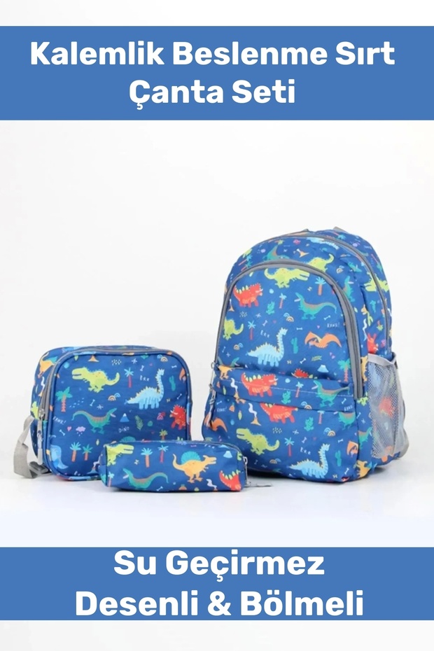 Zippered Large 1st Quality Waterproof Patterned Compartmented Triple School Pen Holder Lunch Backpack Set