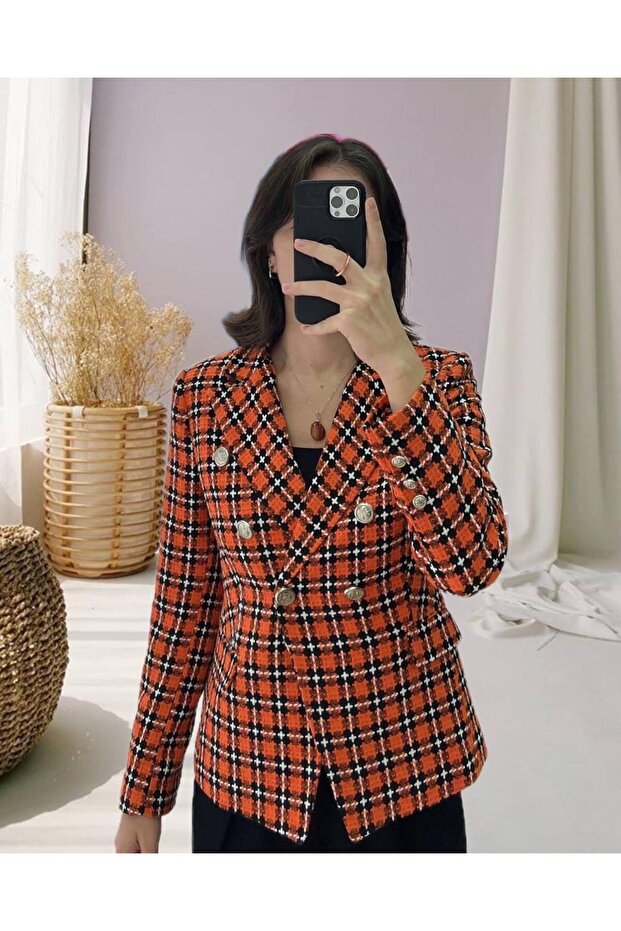 Ekoseli Blazer Ceket - 1