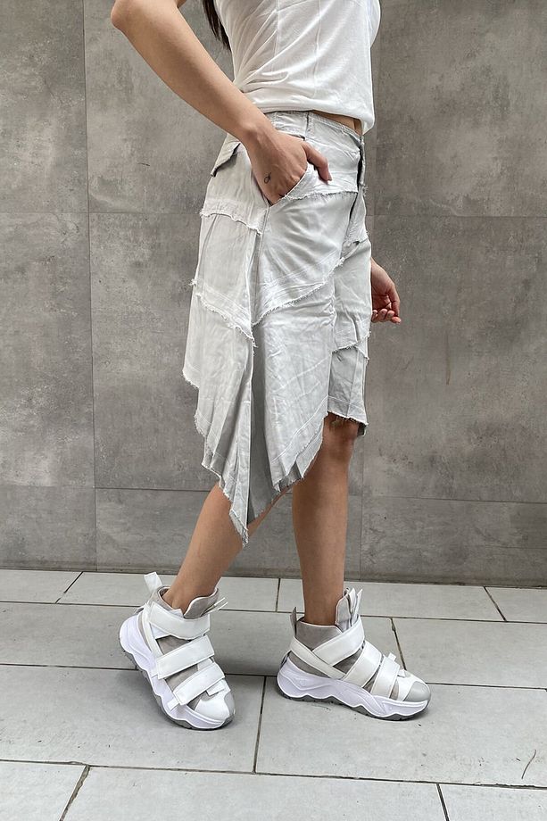 Taşlama Kumaş Asimetrik Kesim Tasarım Oversize Şort-M - 2