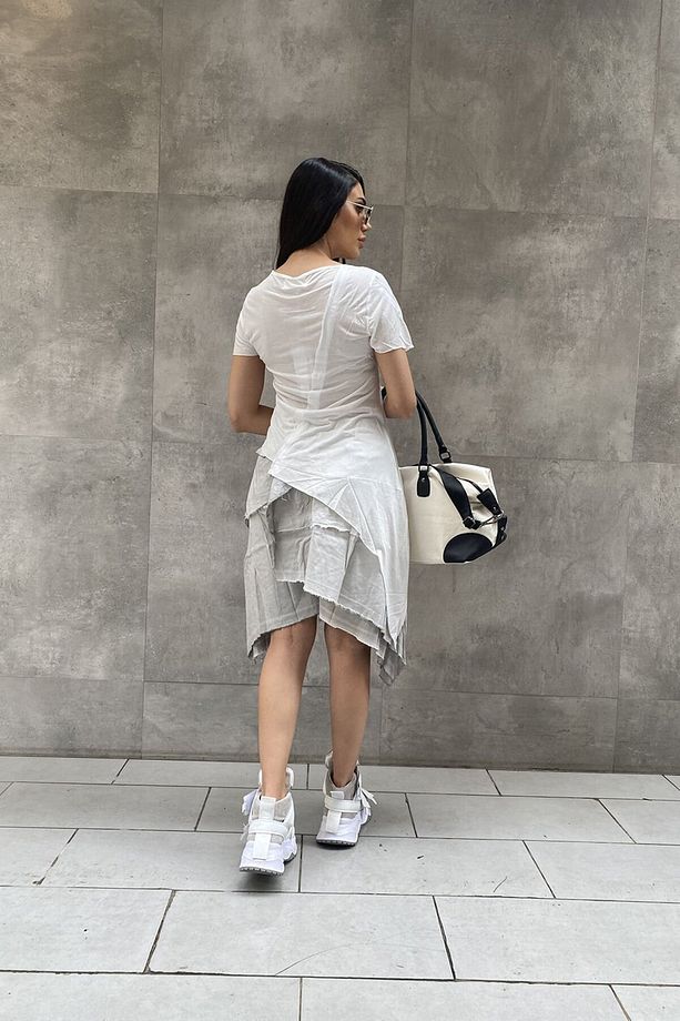 Taşlama Kumaş Asimetrik Kesim Tasarım Oversize Şort-M - 7