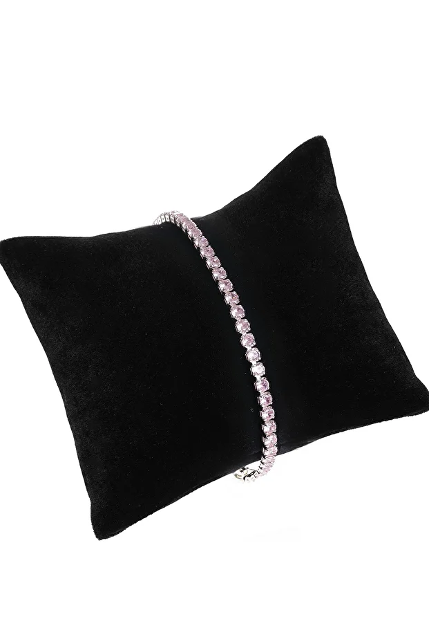 Pembe Zirkon Taşlı Yuvarlak Model Su Yolu Silver Bileklik - 2