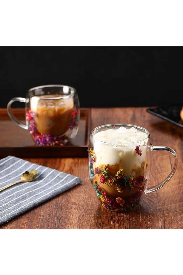 2'li Çiçekli borosilkat 250ml ısıya dayanıklı çift çidarlı bardak - 3