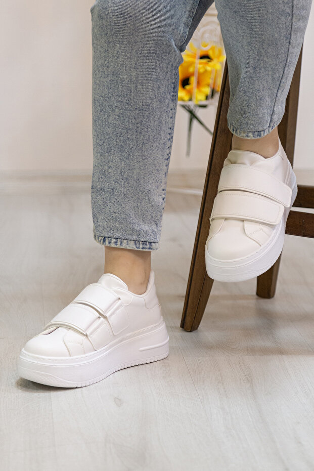 White Velcro Thick Sole Women's Sneaker