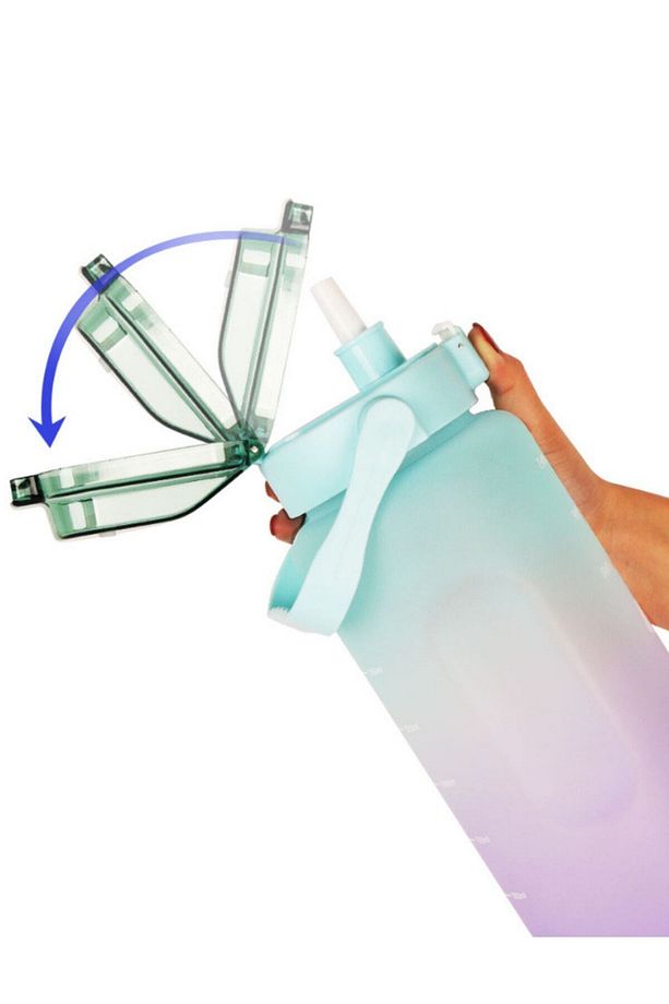 Su Matarası 3lü Su Şişesi Motivasyonlu 2 Litre Su Matarası 750 ml 300 ml Yavrulu Sporcu Matarası - 5
