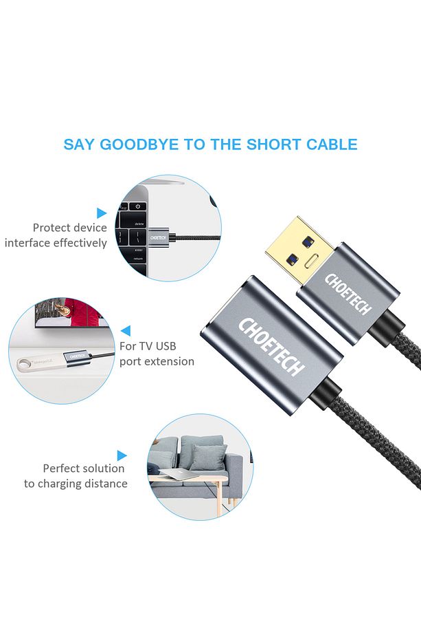 Şarj ve Data Kablosu 2 m USB 3.0 Uzatma Kablosu Örgü Tip Kırılmaz Kablo Uyumlu - 3
