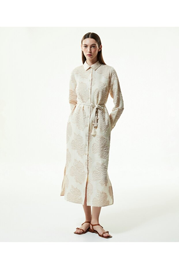 Jakarlı Gömlek Elbise - 1