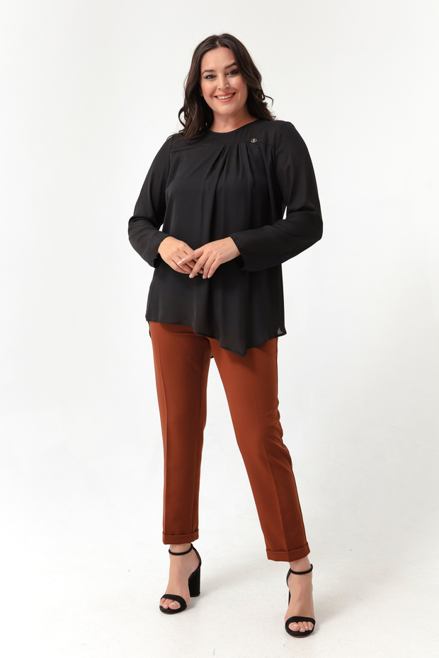 Women's Brown Elastic Waist Plus Size Pants