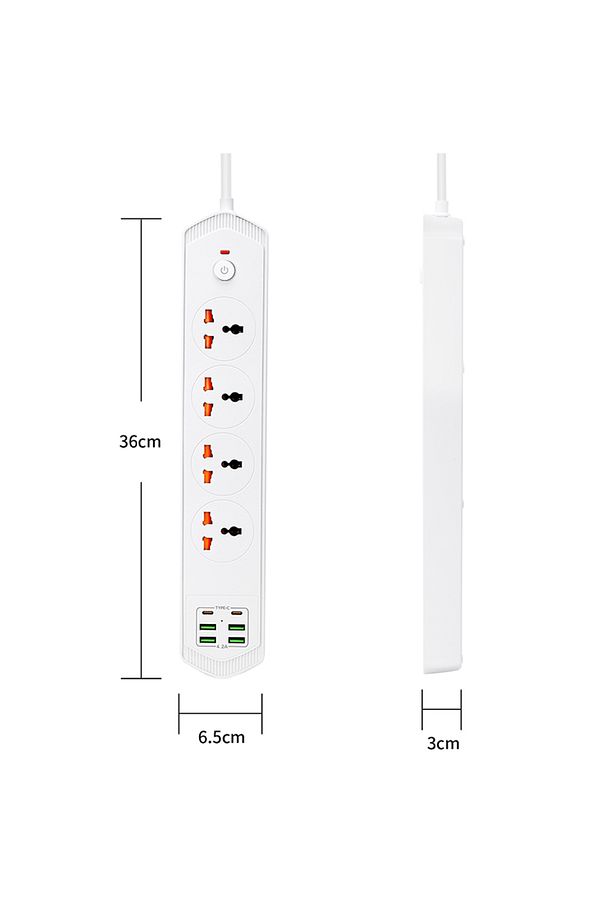Çoklu Priz 2 m Kablolu Akım Korumalı Anahtarlı 4 Priz 4 USB 2 Typ-c Girişli Grup Priz 3000W Siyah - 7