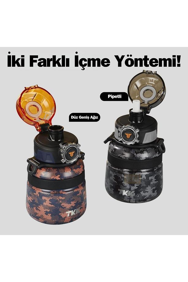TKK Yeni Koleksiyon 600ml Pipetli/Pipetsiz Kullanım Askılı Paslanmaz Çelik Termos Matara - 8