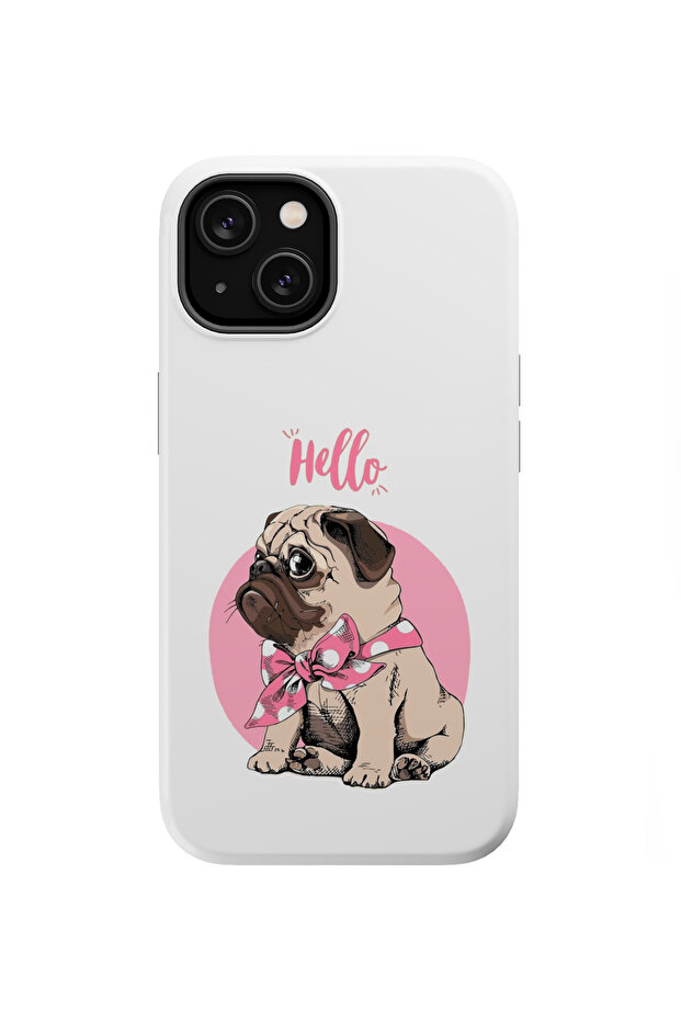 iPhone 14 Compatible Velvet Inside Hello Cute Dog Patterned Launch Case - 1