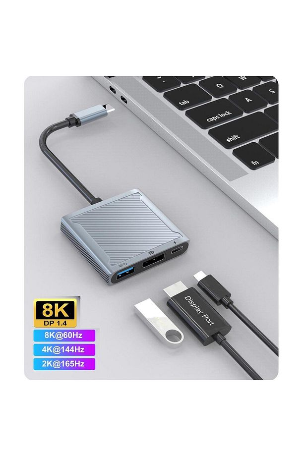 NR33 Apple MacBook Uyumlu 3in1 Display Port HUB Adaptör 8K 60hz Type-C USB PD 100W Cep Telefonu Şarj - 3