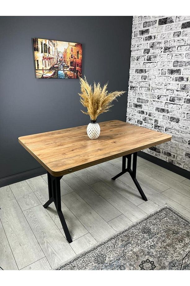 Sultan Ceviz Mutfak Yemek Masası Balkon Masası Kavisli Köşe Metal Siyah Ayak 120*80 Cm - 5