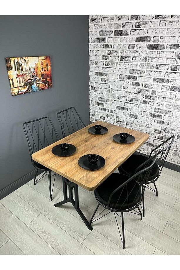 Sultan Ceviz Mutfak Yemek Masası Balkon Masası Kavisli Köşe Metal Siyah Ayak 120*80 Cm - 4