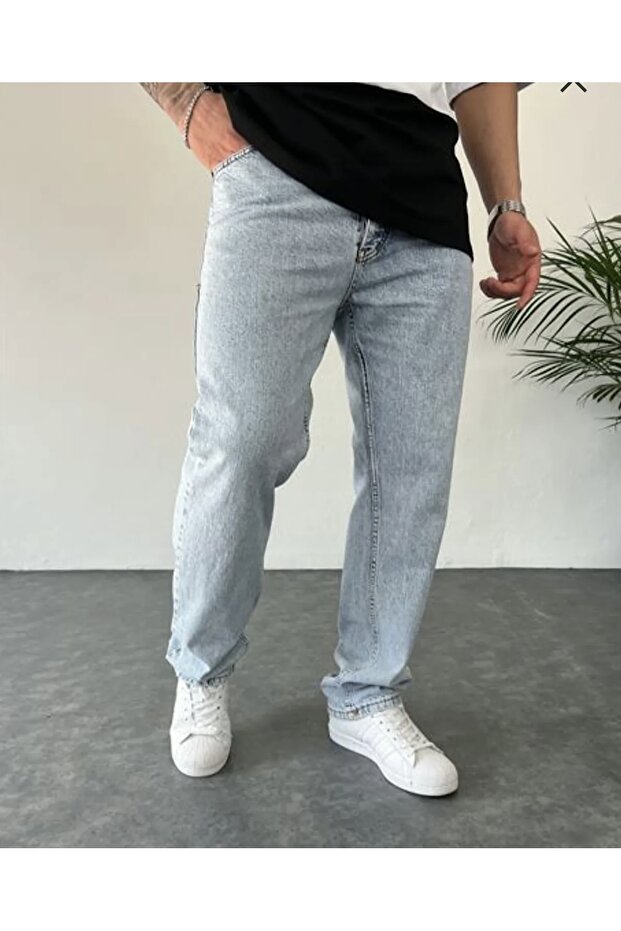 Baggy Asit Yıkama Taşlamalı Kot Pantolon - 1