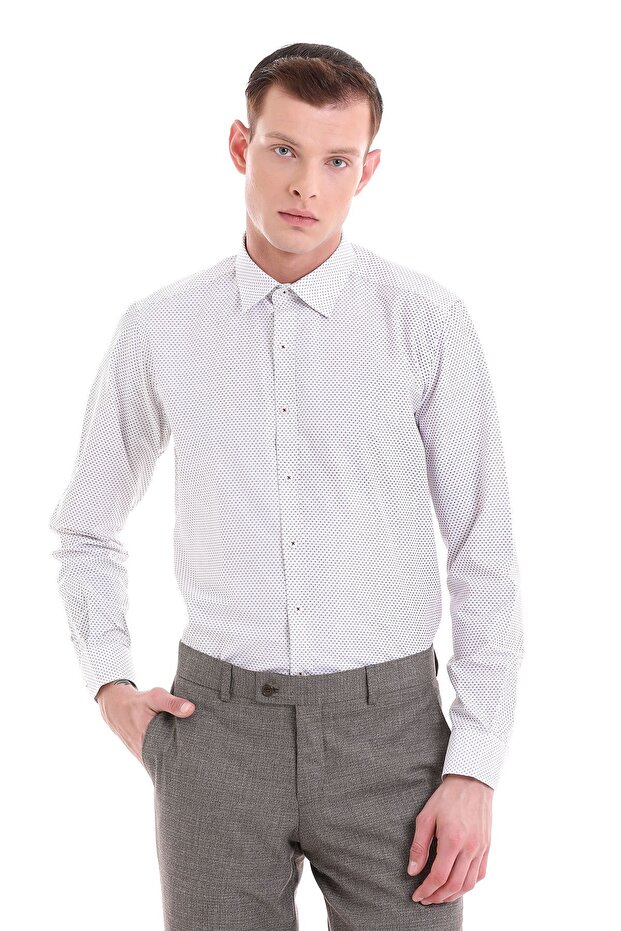 Claret Red Slim Fit Printed Cotton Slim Collar Long Sleeve Classic Shirt