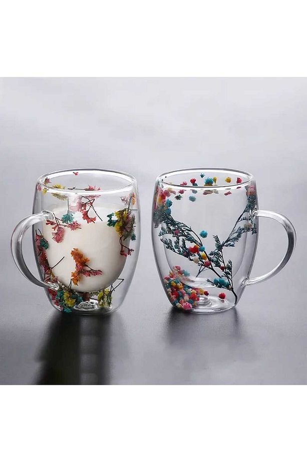 2'li Çiçekli borosilkat 250ml ısıya dayanıklı çift çidarlı bardak - 6