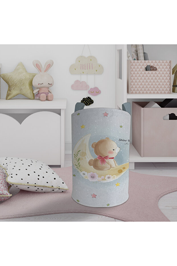 BABY AND KIDS ROOM Moon and Bear Patterned Toy Basket