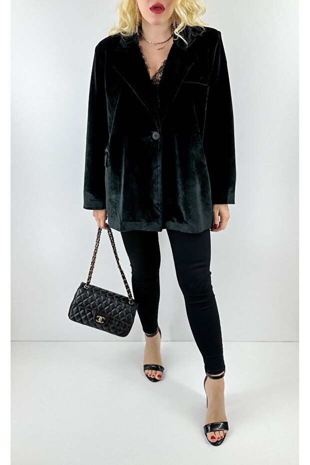 Siyah kadife oversize ceket - 2