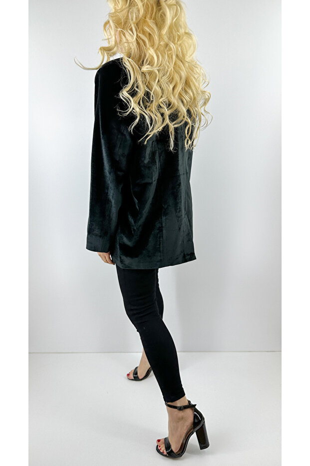 Siyah kadife oversize ceket - 4