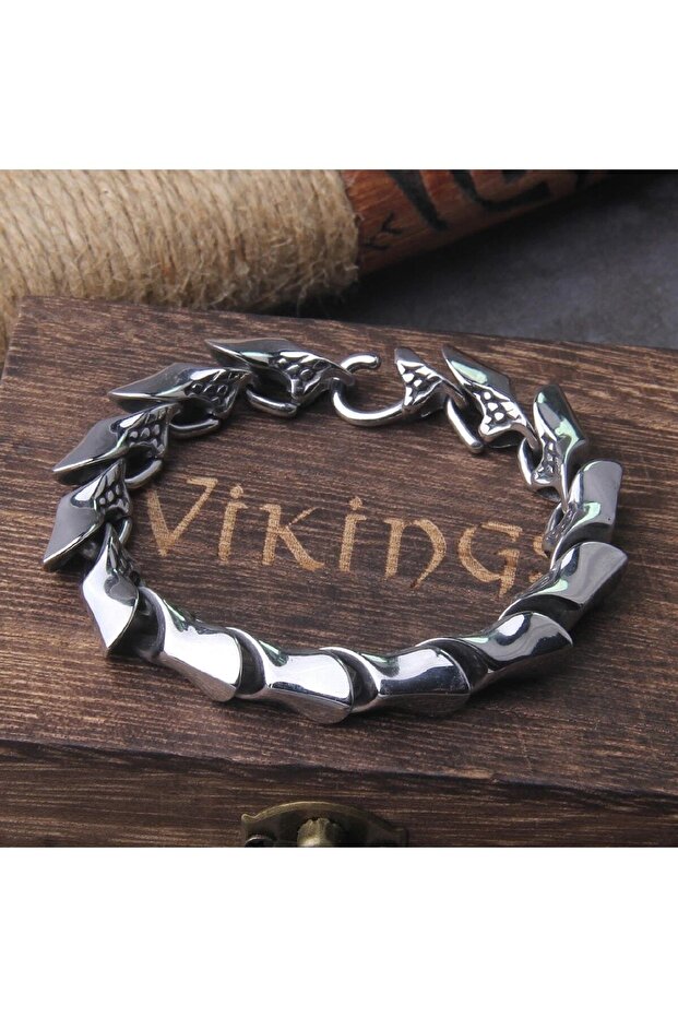 Ouroboros Dragon Embroidered Hooked 316L Men's Steel Bracelet