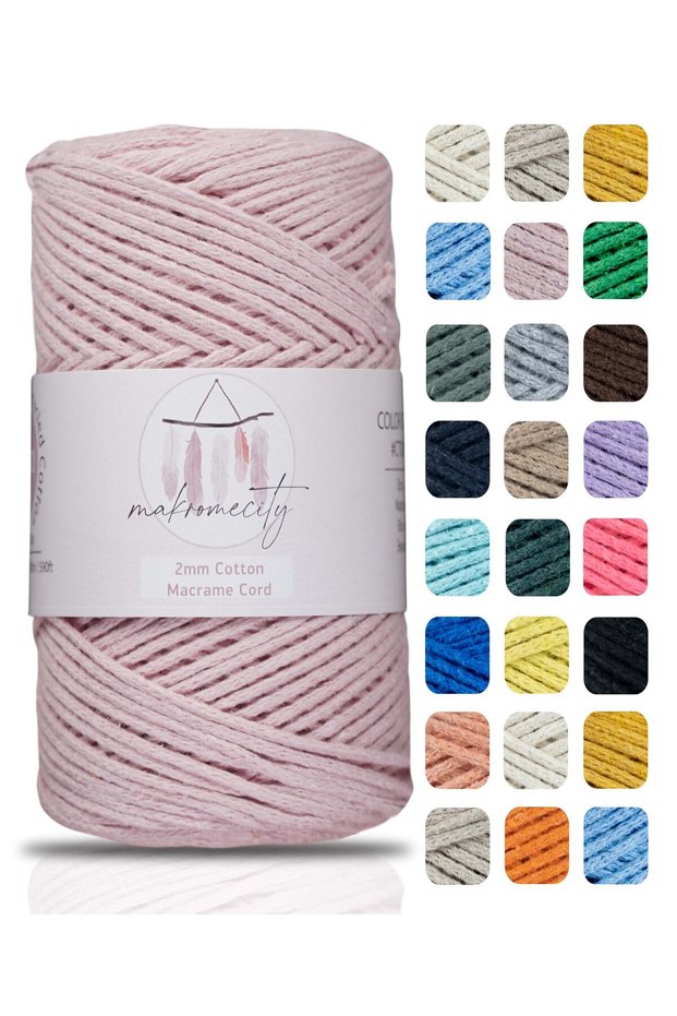 Premium Koton Cotton Macrame Rope Baby Pink 200 Gr 150 Meters 2mm Cotton Macrame Bag Rope Supla Rope