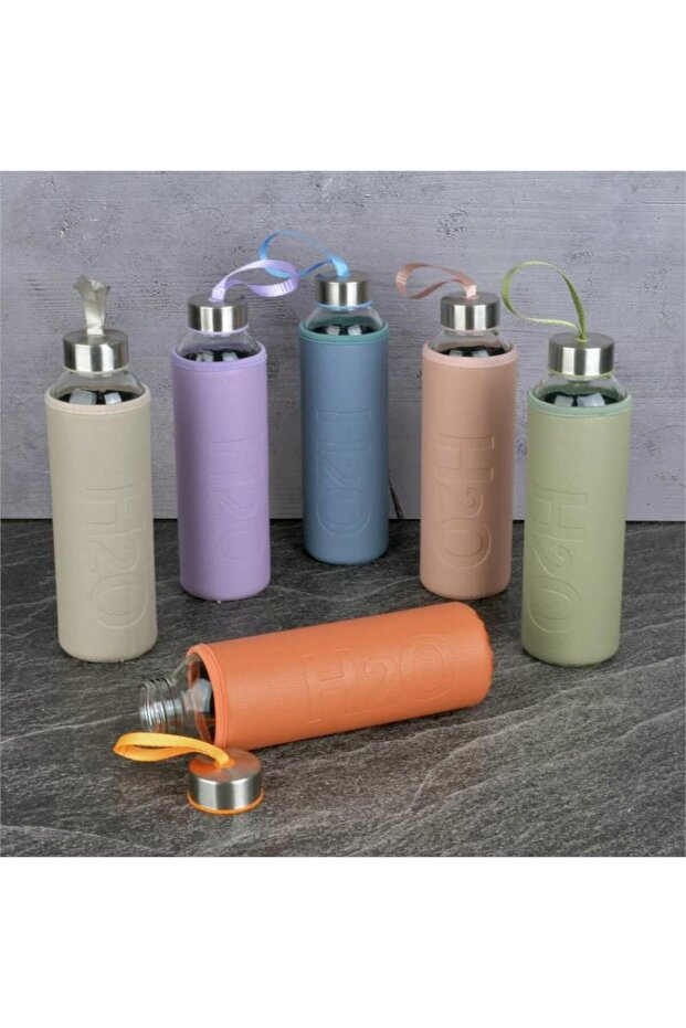 H2o 500 ml Glass Flask Pastel with Leather Cover