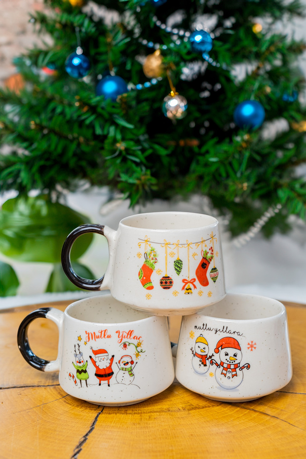 Handmade Ceramic Christmas Cup, Ceramic Cup, Double Turkish Coffee, Nescafe Cup Super Set of 3