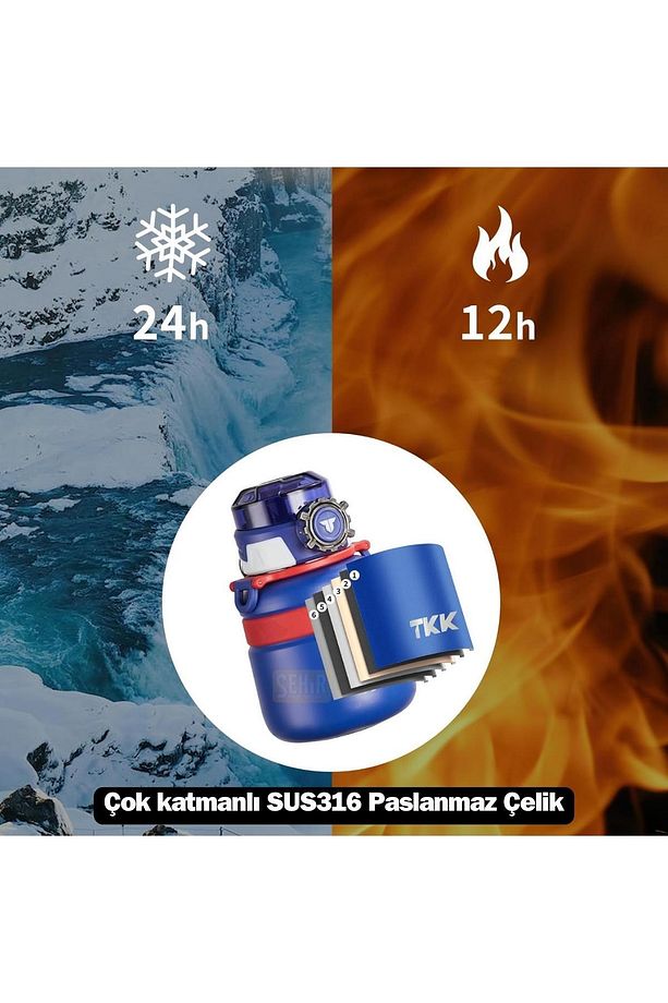 TKK Yeni Koleksiyon 600ml Pipetli/Pipetsiz Kullanım Askılı Paslanmaz Çelik Termos Matara - 5