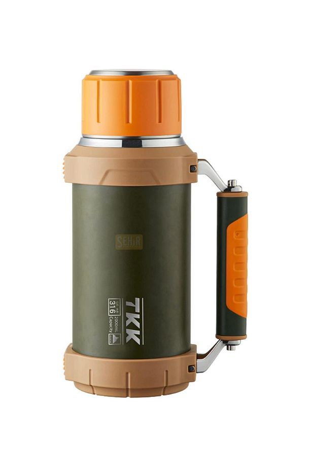 TKK Yeni Koleksiyon Ultra Boy 2000ml Yatay Kullanılabilir Askılı Kulpu Paslanmaz Çelik Termos Matara - 1