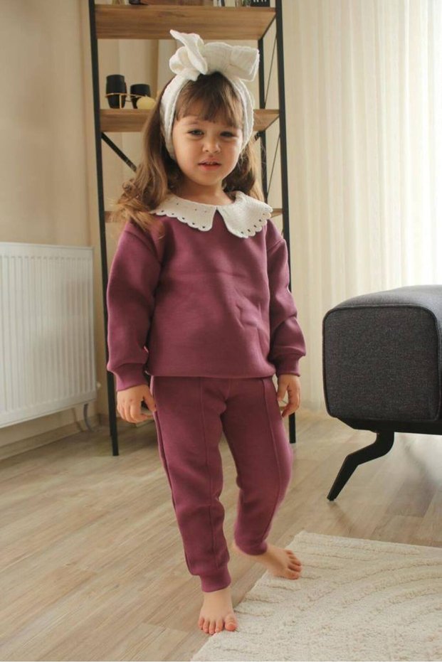 New Season Girls' Embroidery Detailed Cotton Top and Bottom Set