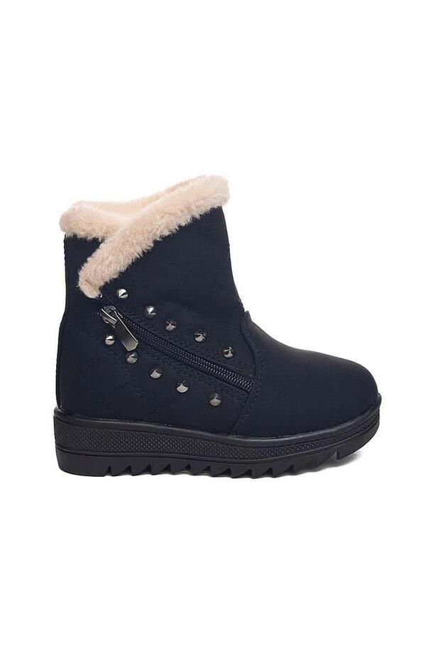 6411 Girl Black Preschool Boots with Fur Inside