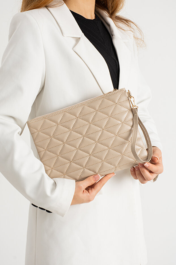 Women's Notte Mink Beige Patterned Portfolio Clutch Bag 25X19 cm