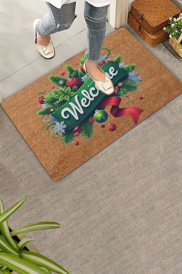 Yılbaşı Kapı Süsü Temalı Welcome Kapı Önü Paspası 45x70cm - 1