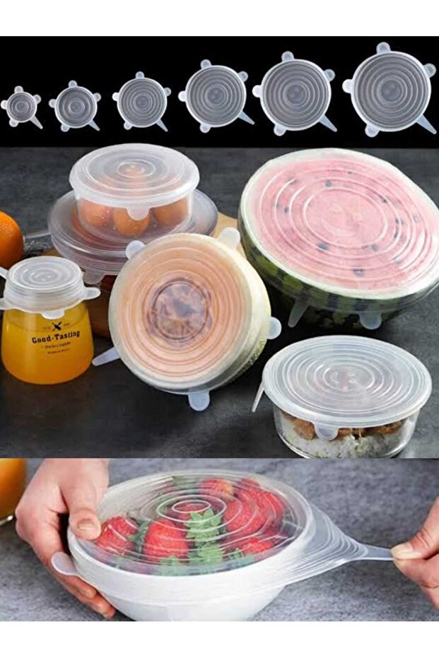 6-Piece Silicone Stretch Lid That Keeps Freshness Jar Cap Storage Container Pyrex Lid