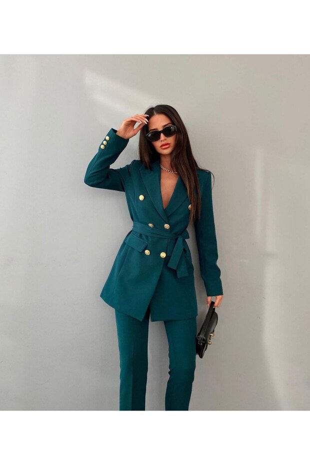 BUTTON DETAIL TYING JACKET TROUSERS SUIT