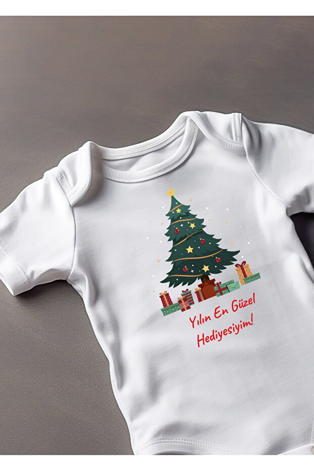 Short Sleeve 100% Cotton Christmas Tree Design Baby Bodysuit