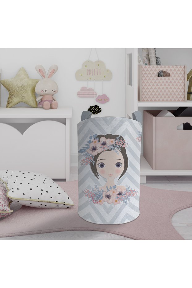 Baby and Children's Room Floral Princess Girl Patterned Zickzack Toy Basket