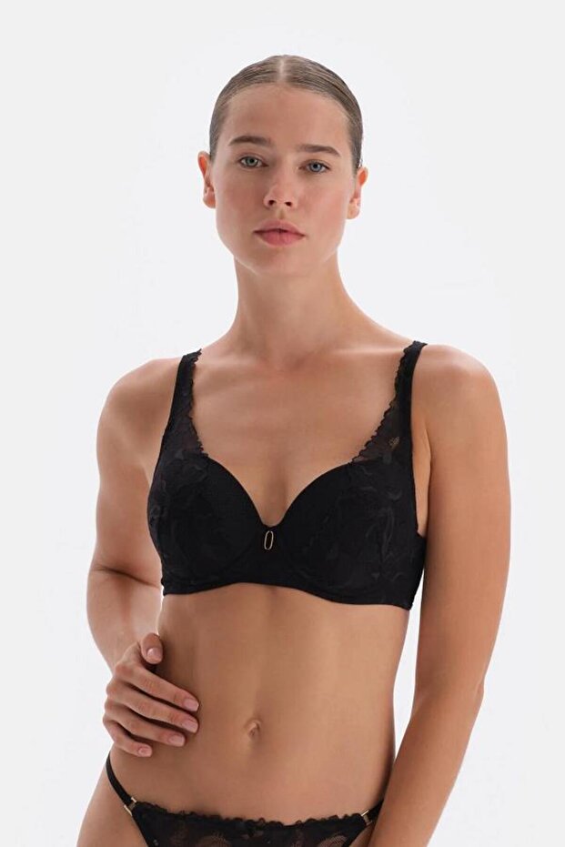 23AW23315GY PADDED BRA WITH LACE AND ACCESSORY DETAIL
