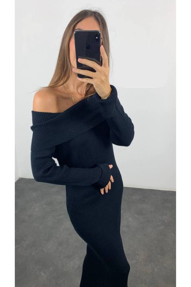 Kadın Madonna Yaka Triko Elbise - 2