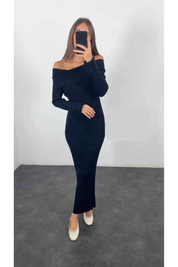 Kadın Madonna Yaka Triko Elbise - 1