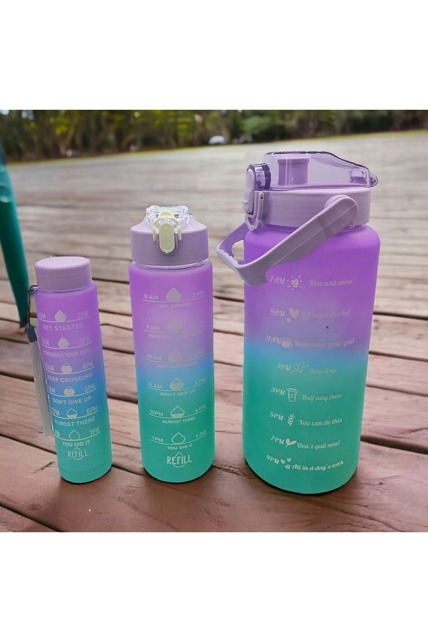 Su Matarası 3lü Su Şişesi Motivasyonlu 2 Litre Su Matarası 750 ml 300 ml Yavrulu Sporcu Matarası - 8