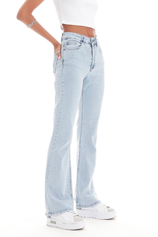 Women's Snow Denim Color Flare Fit Flare Leg High Waist Jean