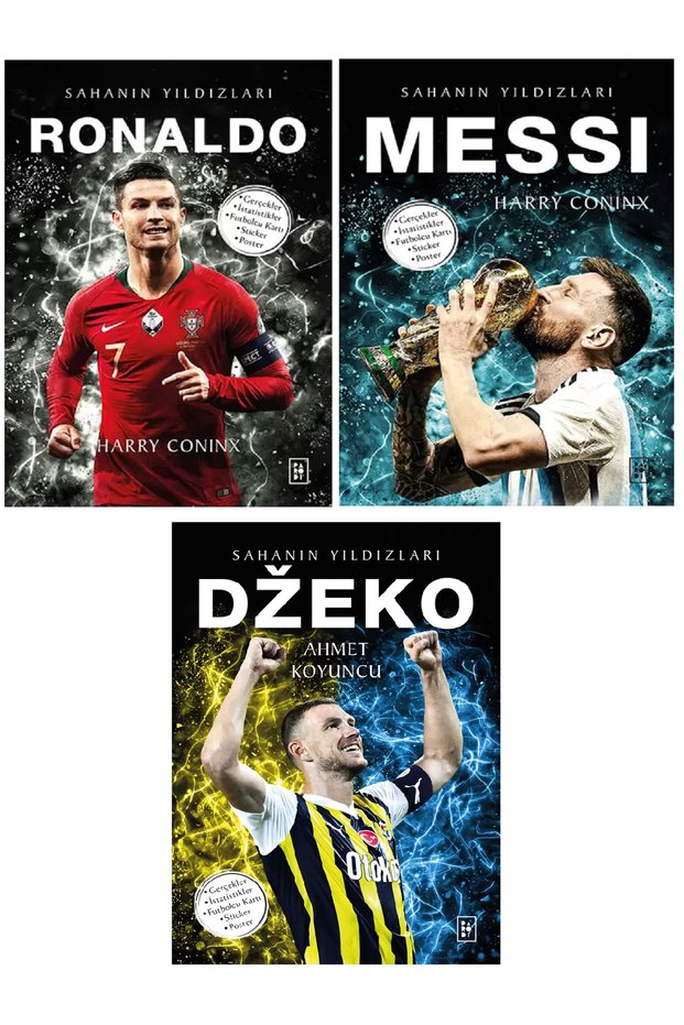 Stars of the Field RONALDO - MESSİ - DZEKO (Poster Sticker Football Player Card Gift) 3 Books